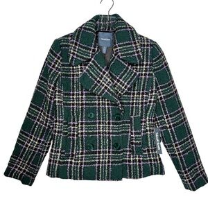 NEW ModCloth Green Bucle Wool Tweed Plaid Women’s Academia Lady Blazer Sz S